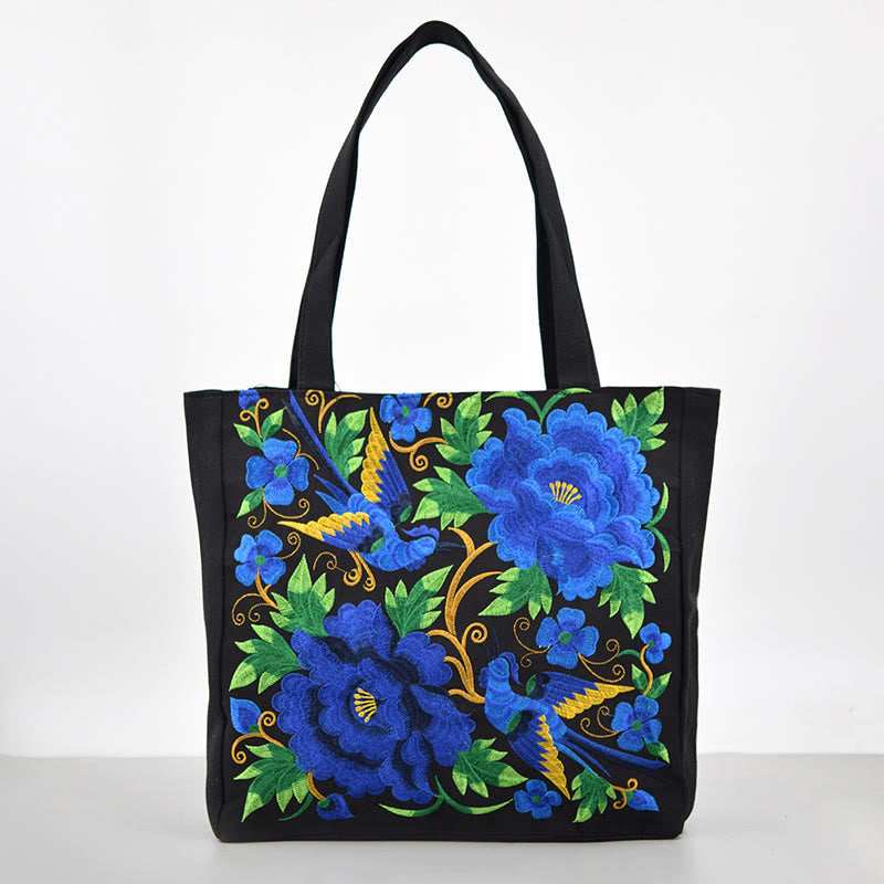Nimara Ritual Galsang Magpie Peony Camellia Chrysanthemum Embroidery Canvas Shopping Purse Handbag Shoulder Bag