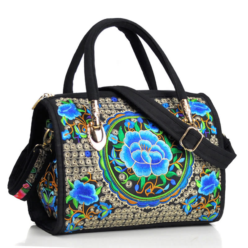 Nimara Ritual Money Tree Peony Camellia Double-Sided Embroidery Canvas Shopping Purse Handbag Crossbody Bag