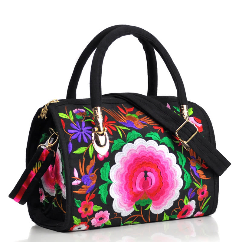 Nimara Ritual Money Tree Peony Camellia Double-Sided Embroidery Canvas Shopping Purse Handbag Crossbody Bag