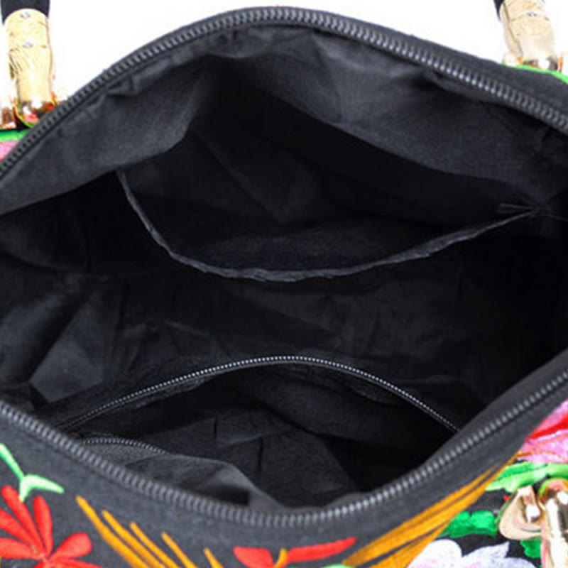 Nimara Ritual Money Tree Peony Camellia Double-Sided Embroidery Canvas Shopping Purse Handbag Crossbody Bag