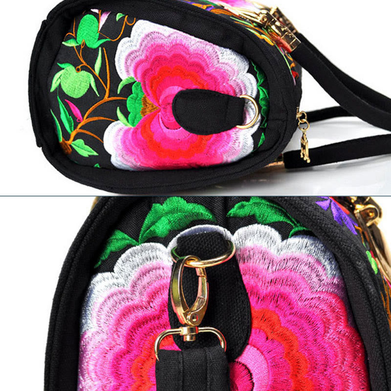 Nimara Ritual Money Tree Peony Camellia Double-Sided Embroidery Canvas Shopping Purse Handbag Crossbody Bag