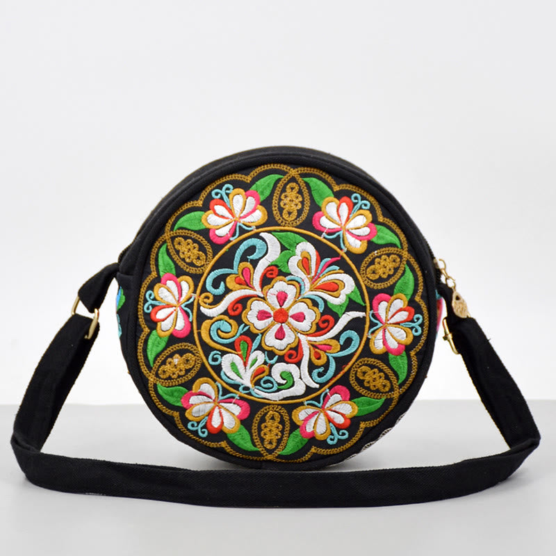 Nimara Ritual Money Tree Galsang Inula Flower Peony Rose Peacock Double-Sided Embroidery Canvas Shopping Purse Handbag Crossbody Bag