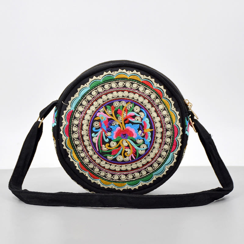 Nimara Ritual Money Tree Galsang Inula Flower Peony Rose Peacock Double-Sided Embroidery Canvas Shopping Purse Handbag Crossbody Bag
