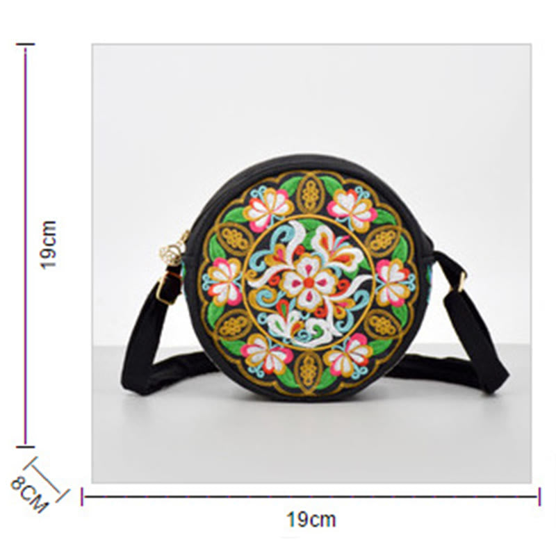 Nimara Ritual Money Tree Galsang Inula Flower Peony Rose Peacock Double-Sided Embroidery Canvas Shopping Purse Handbag Crossbody Bag