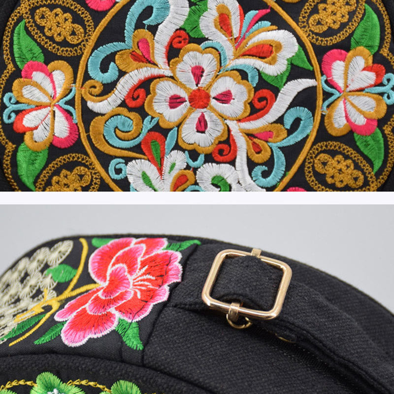 Nimara Ritual Money Tree Galsang Inula Flower Peony Rose Peacock Double-Sided Embroidery Canvas Shopping Purse Handbag Crossbody Bag