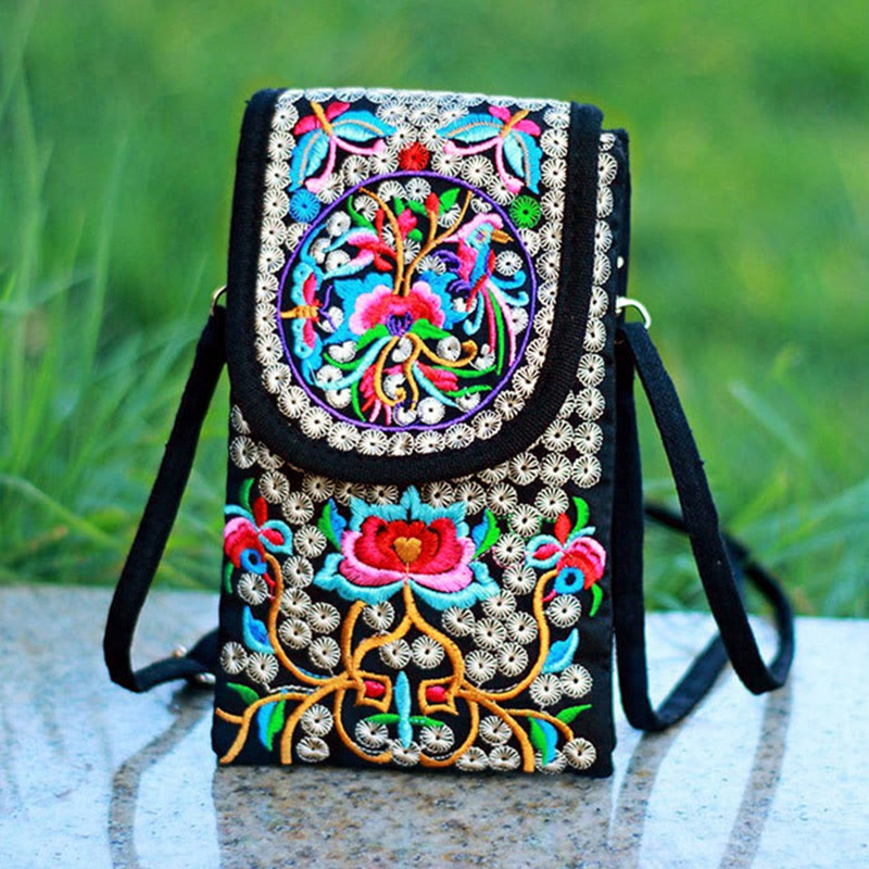 Nimara Ritual Inula Flower Rose Embroidery Canvas Backpack Crossbody Bag