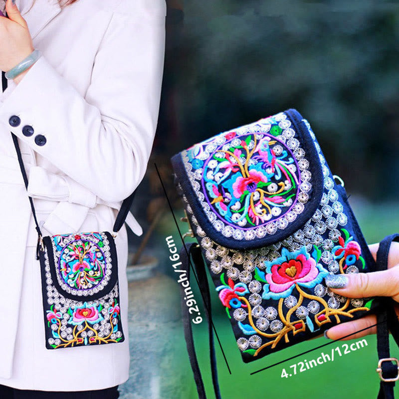 Nimara Ritual Inula Flower Rose Embroidery Canvas Backpack Crossbody Bag
