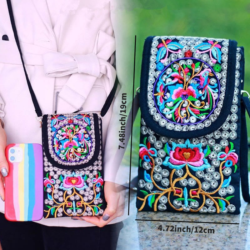Nimara Ritual Inula Flower Rose Embroidery Canvas Backpack Crossbody Bag