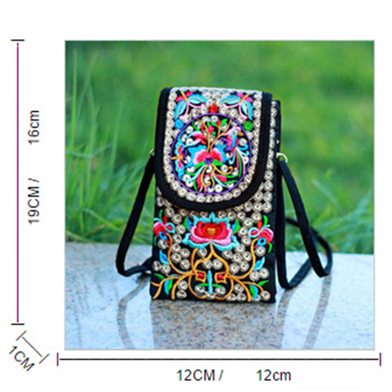 Nimara Ritual Inula Flower Rose Embroidery Canvas Backpack Crossbody Bag