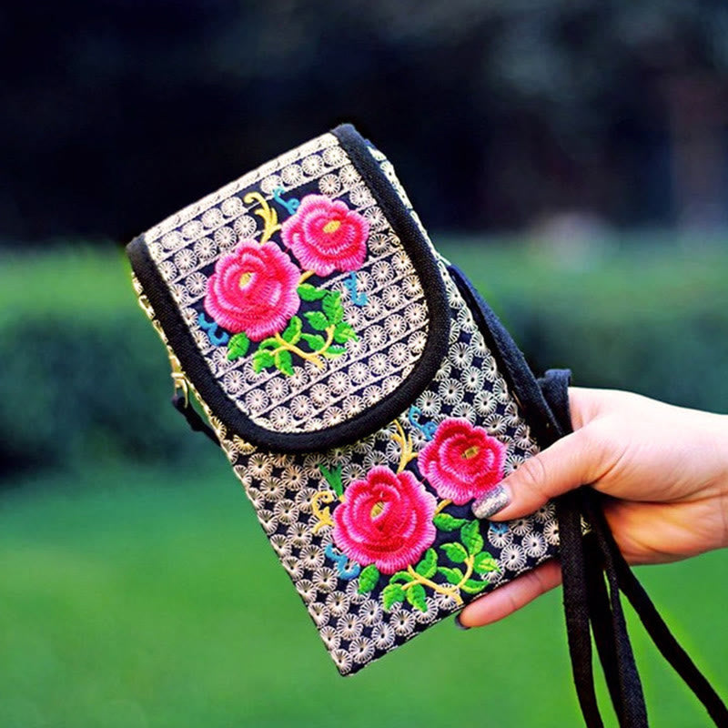 Nimara Ritual Inula Flower Rose Embroidery Canvas Backpack Crossbody Bag