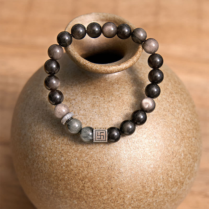 Nimara Ritual Black Obsidian Eagle's Eye Stone Strength Courage Bracelet