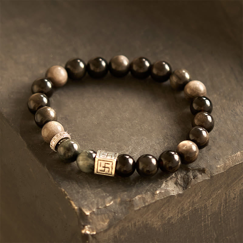 Nimara Ritual Black Obsidian Eagle's Eye Stone Strength Courage Bracelet