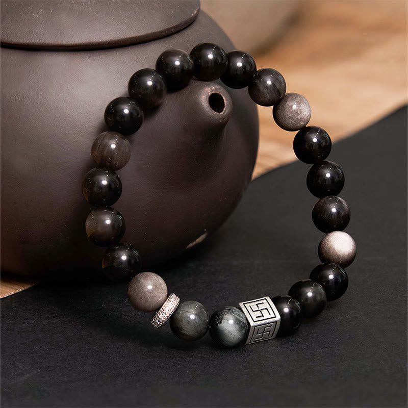 Nimara Ritual Black Obsidian Eagle's Eye Stone Strength Courage Bracelet