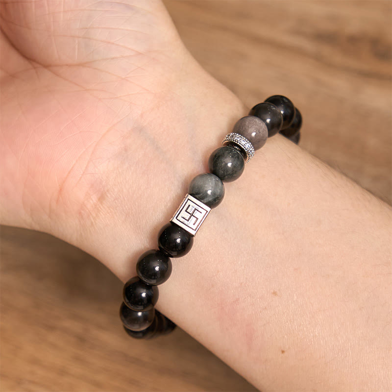 Nimara Ritual Black Obsidian Eagle's Eye Stone Strength Courage Bracelet