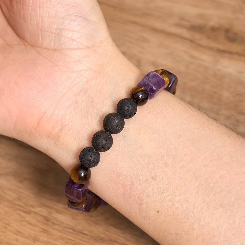 Nimara Ritual Various Crystals Cube Amethyst Lava Rock Support Bracelet