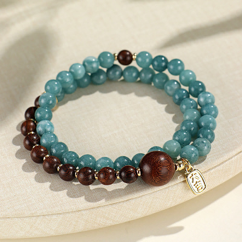 Nimara Ritual Blue Chalcedony Green Sandalwood Small Leaf Red Sandalwood Double Wrap Emotional Balance Bracelet