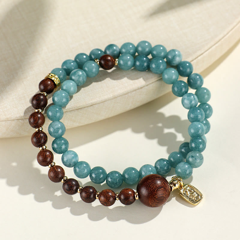 Nimara Ritual Blue Chalcedony Green Sandalwood Small Leaf Red Sandalwood Double Wrap Emotional Balance Bracelet