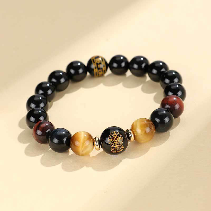 Nimara Ritual Black Onyx Tiger Eye Om Mani Padme Hum Chinese Zodiac Natal Buddha Support Bracelet