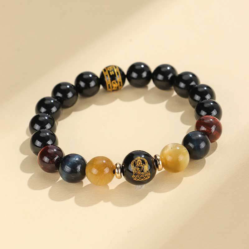 Nimara Ritual Black Onyx Tiger Eye Om Mani Padme Hum Chinese Zodiac Natal Buddha Support Bracelet