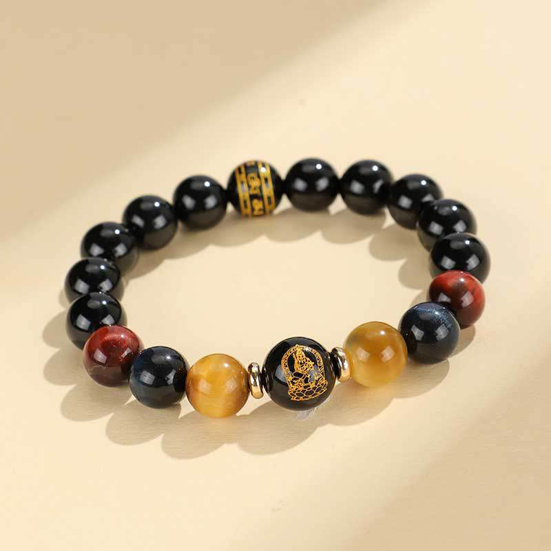 Nimara Ritual Black Onyx Tiger Eye Om Mani Padme Hum Chinese Zodiac Natal Buddha Support Bracelet