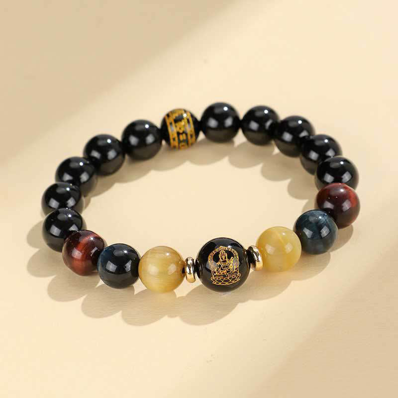 Nimara Ritual Black Onyx Tiger Eye Om Mani Padme Hum Chinese Zodiac Natal Buddha Support Bracelet