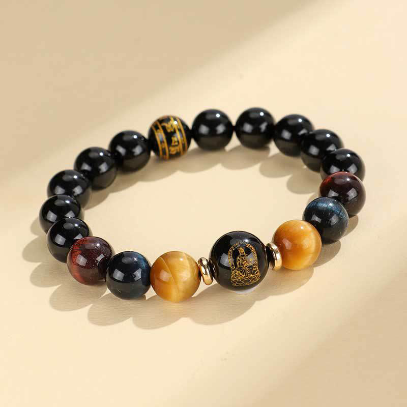 Nimara Ritual Black Onyx Tiger Eye Om Mani Padme Hum Chinese Zodiac Natal Buddha Support Bracelet