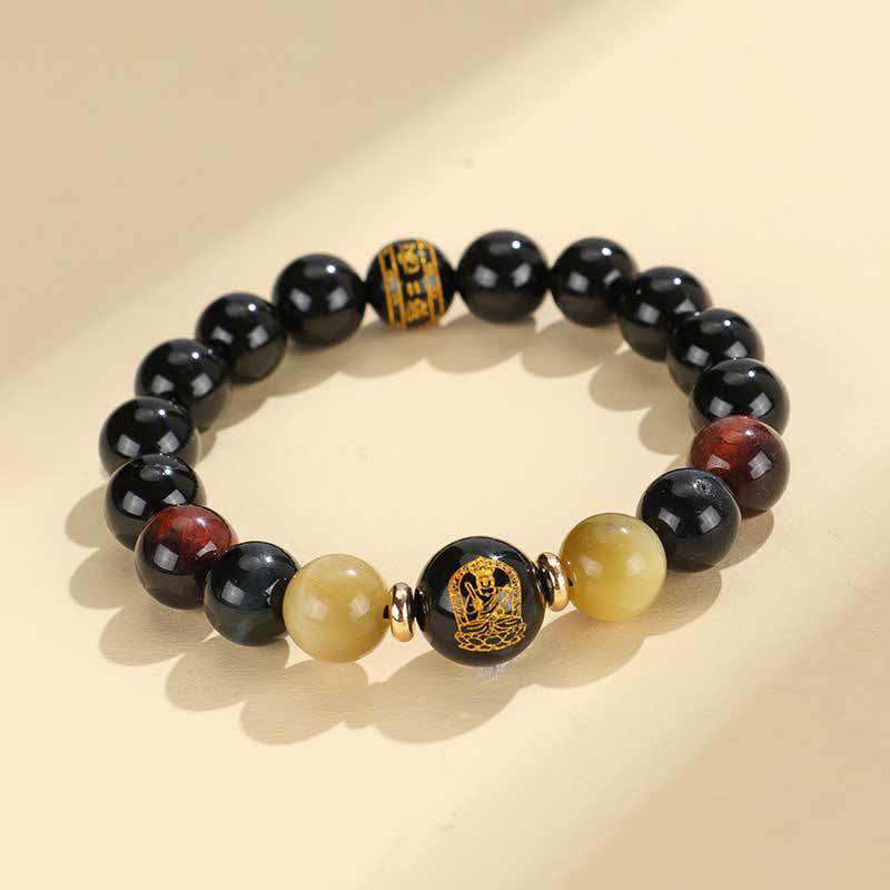 Nimara Ritual Black Onyx Tiger Eye Om Mani Padme Hum Chinese Zodiac Natal Buddha Support Bracelet