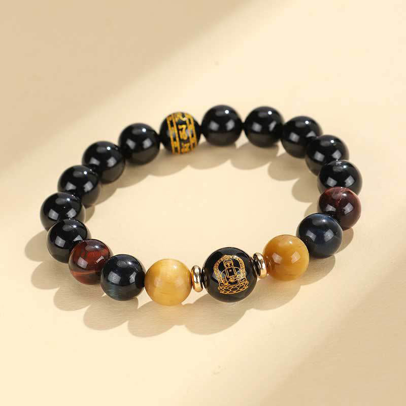 Nimara Ritual Black Onyx Tiger Eye Om Mani Padme Hum Chinese Zodiac Natal Buddha Support Bracelet