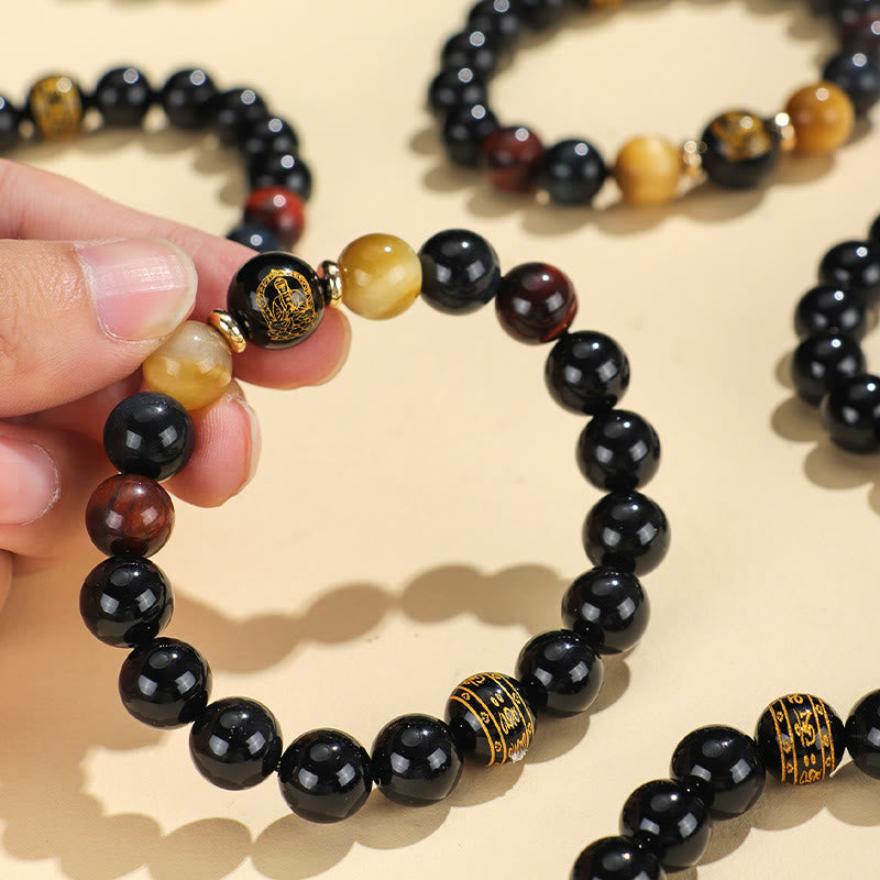 Nimara Ritual Black Onyx Tiger Eye Om Mani Padme Hum Chinese Zodiac Natal Buddha Support Bracelet