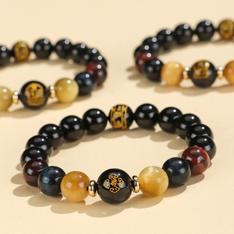 Nimara Ritual Black Onyx Tiger Eye Om Mani Padme Hum Chinese Zodiac Natal Buddha Support Bracelet