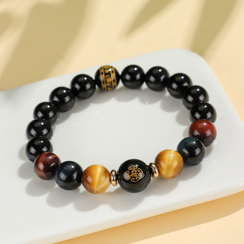 Nimara Ritual Black Onyx Tiger Eye Om Mani Padme Hum Chinese Zodiac Natal Buddha Support Bracelet