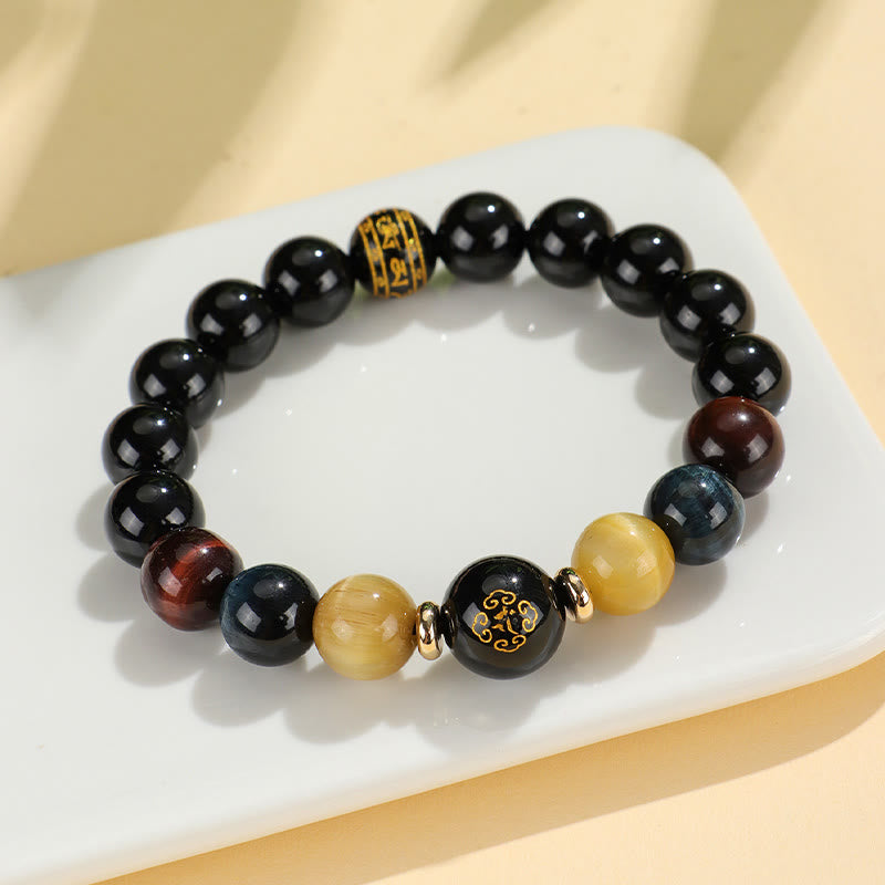 Nimara Ritual Black Onyx Tiger Eye Om Mani Padme Hum Chinese Zodiac Natal Buddha Support Bracelet