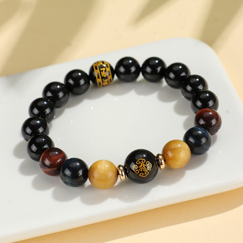 Nimara Ritual Black Onyx Tiger Eye Om Mani Padme Hum Chinese Zodiac Natal Buddha Support Bracelet