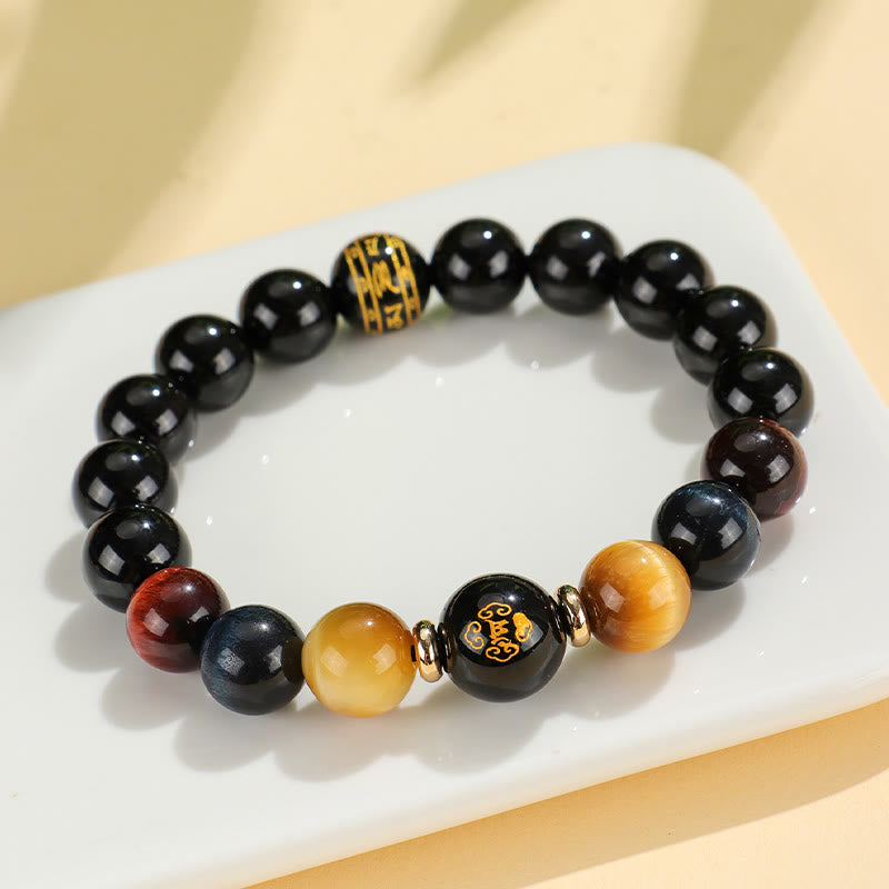 Nimara Ritual Black Onyx Tiger Eye Om Mani Padme Hum Chinese Zodiac Natal Buddha Support Bracelet