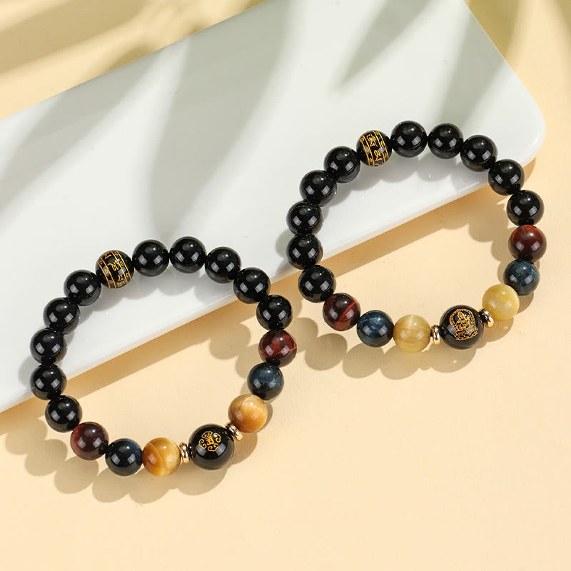 Nimara Ritual Black Onyx Tiger Eye Om Mani Padme Hum Chinese Zodiac Natal Buddha Support Bracelet