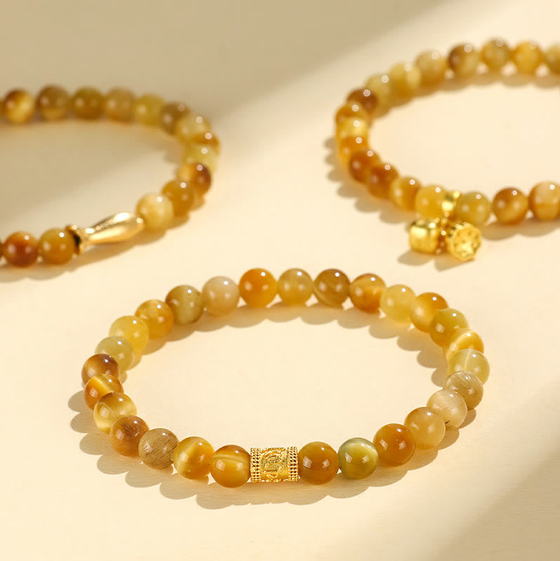 Nimara Ritual Tiger Eye Fu Character Bamboo Koi Fish Lotus Om Mani Padme Hum Protection Bracelet