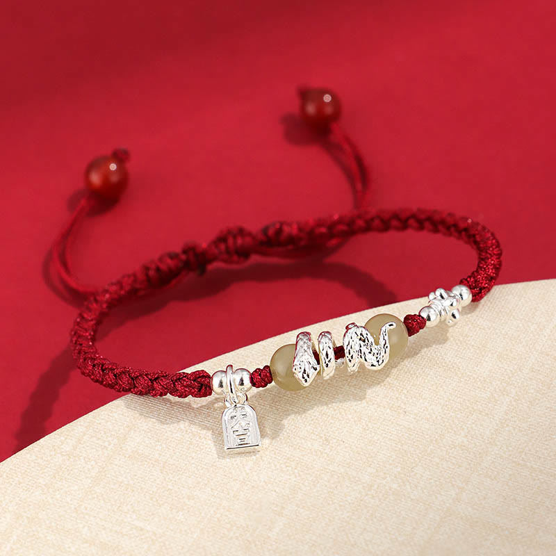 Nimara Ritual Hetian Jade Year of the Snake String Protection Braided Bracelet