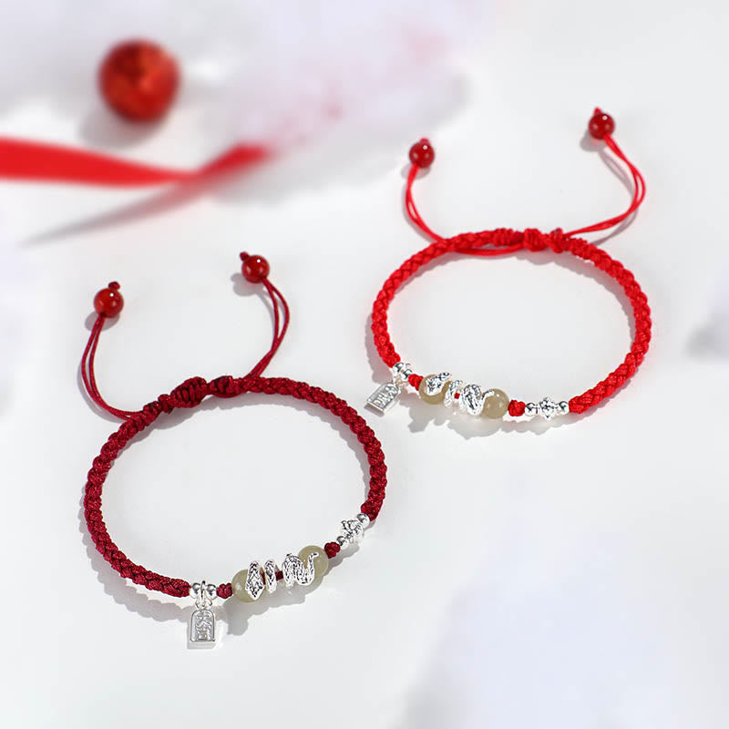 Nimara Ritual Hetian Jade Year of the Snake String Protection Braided Bracelet