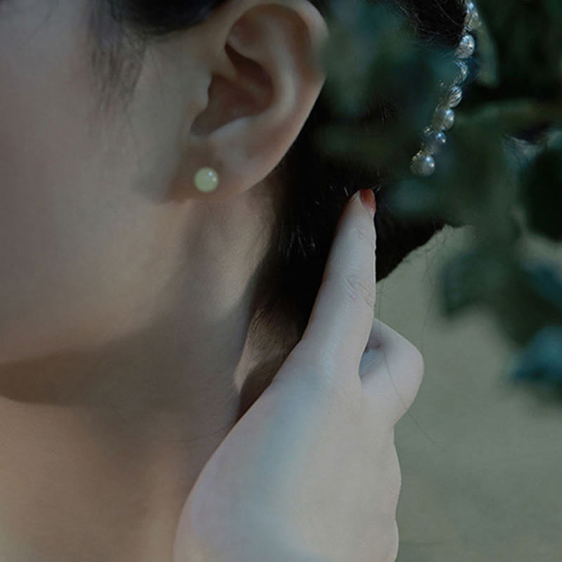 Nimara Ritual Round Jade Beaded Luck Stud Earrings