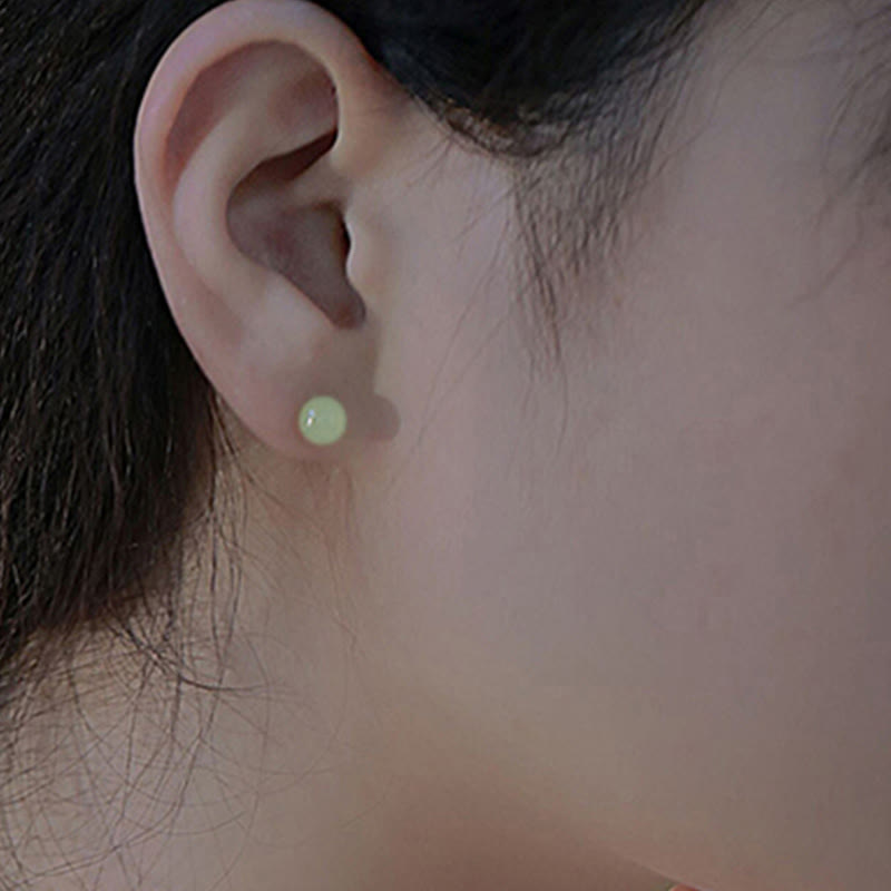 Nimara Ritual Round Jade Beaded Luck Stud Earrings