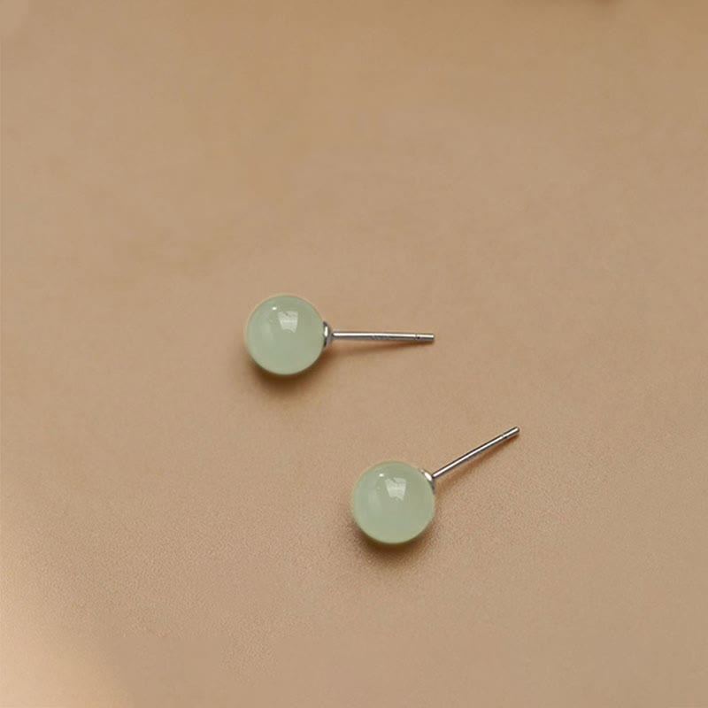 Nimara Ritual Round Jade Beaded Luck Stud Earrings