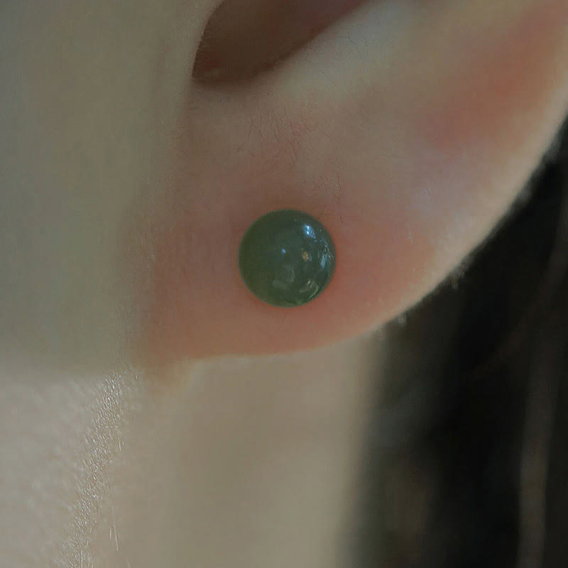 Nimara Ritual Round Jade Beaded Luck Stud Earrings