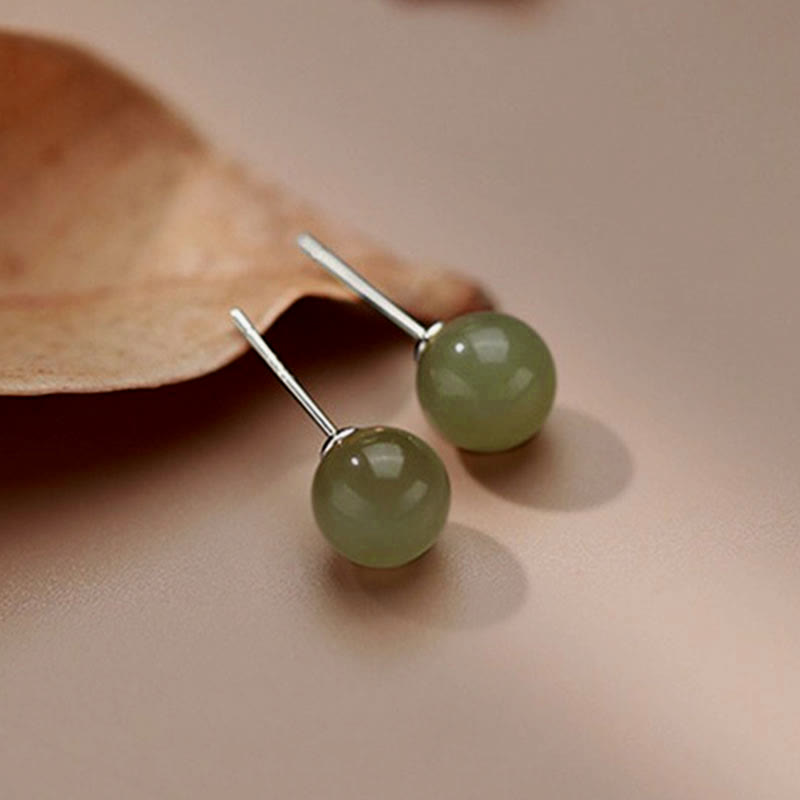 Nimara Ritual Round Jade Beaded Luck Stud Earrings