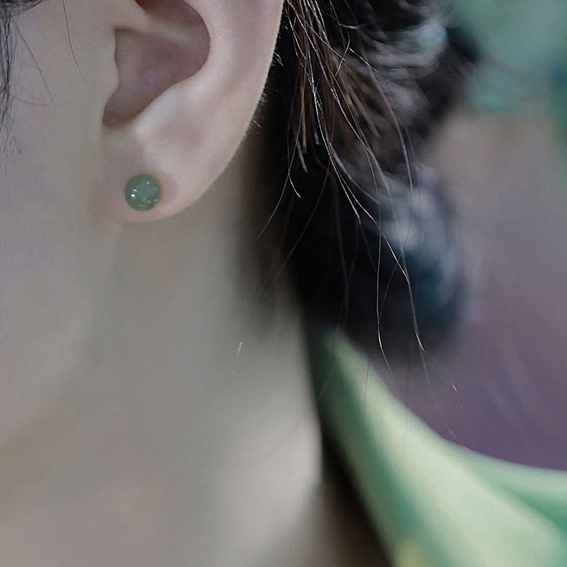 Nimara Ritual Round Jade Beaded Luck Stud Earrings