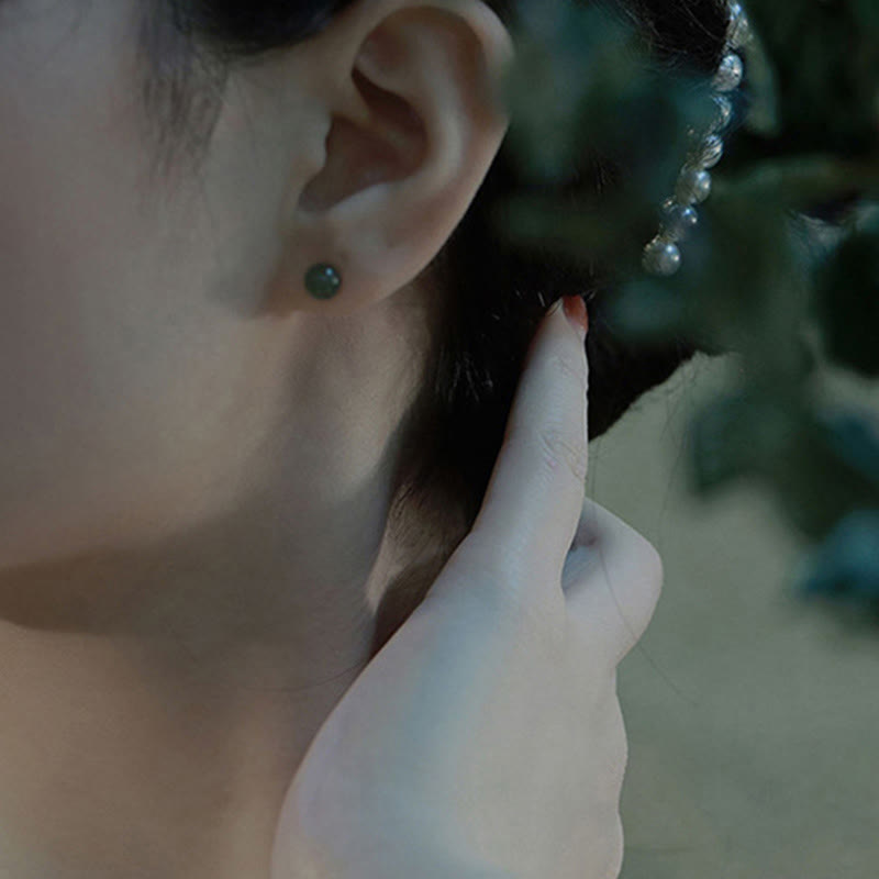 Nimara Ritual Round Jade Beaded Luck Stud Earrings