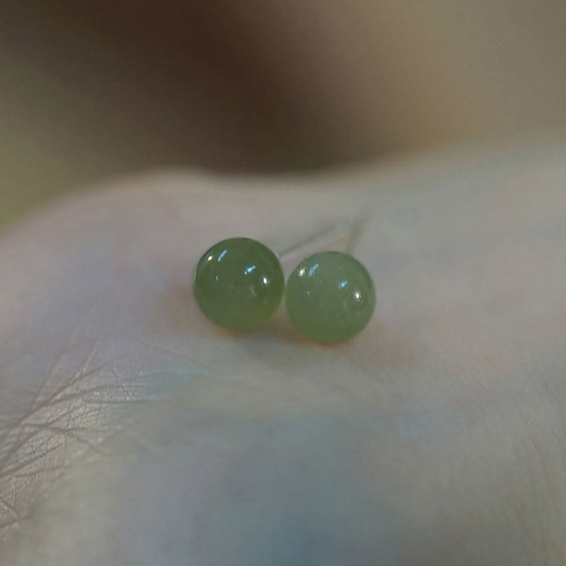 Nimara Ritual Round Jade Beaded Luck Stud Earrings