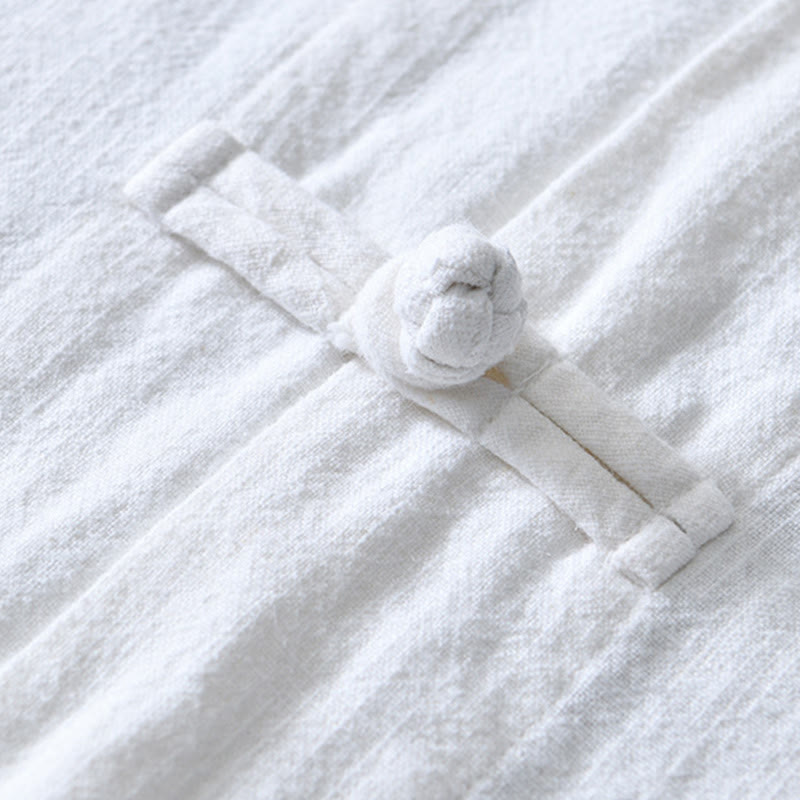 Nimara Ritual Frog-Button Chinese Tang Suit Cotton Linen Men Shirt With Pockets