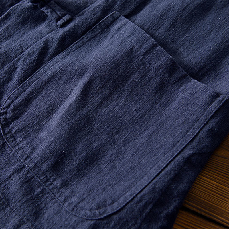 Nimara Ritual Frog-Button Chinese Tang Suit Cotton Linen Men Shirt With Pockets
