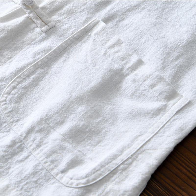Nimara Ritual Frog-Button Chinese Tang Suit Cotton Linen Men Shirt With Pockets