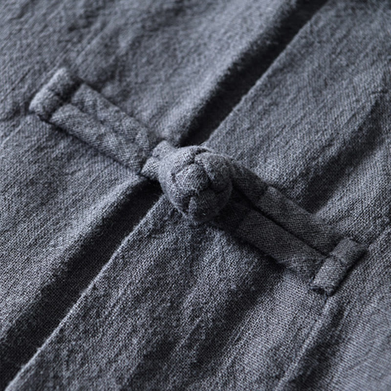 Nimara Ritual Frog-Button Chinese Tang Suit Cotton Linen Men Shirt With Pockets